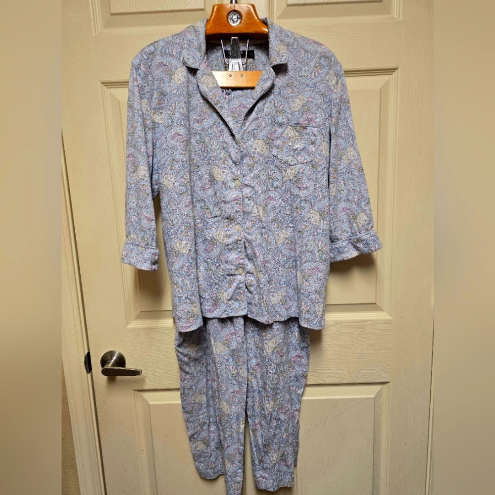 Lauren Ralph Lauren Black Label 2 Pc Blue Paisley Cotton Button Down Draws Sz XL